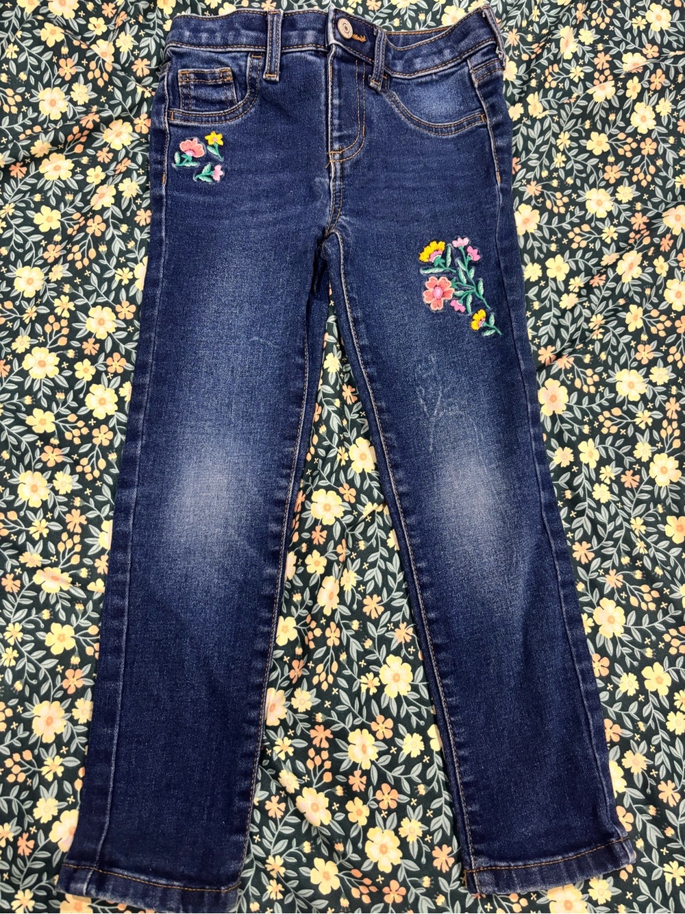 jumping beans Dark Blue Skinny Jeans with Floral Embroidery